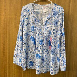 Stella Parker XXL Blue White Peasant Blouse